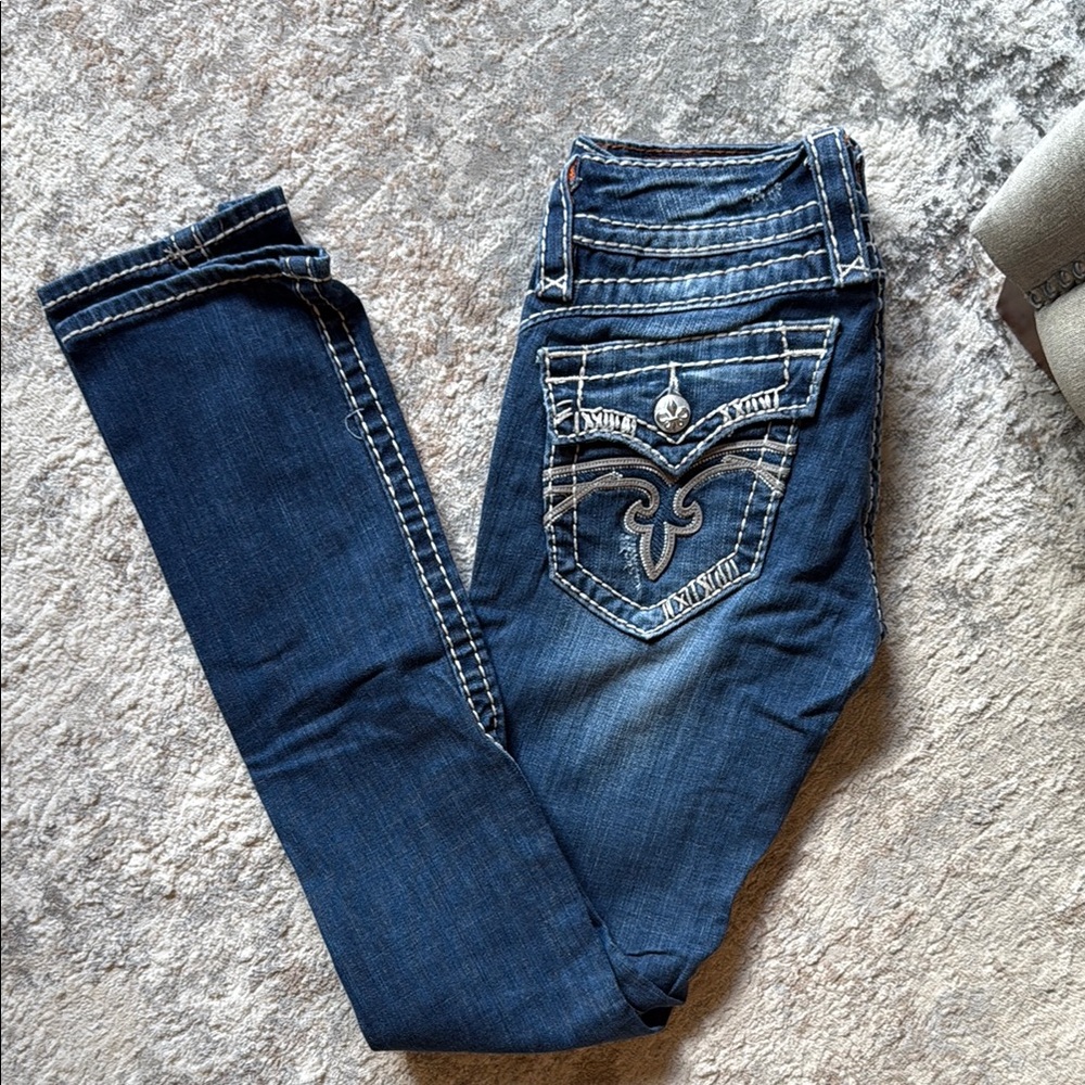 Rock Revival Dark Blue Skinny Jeans with Embroidery